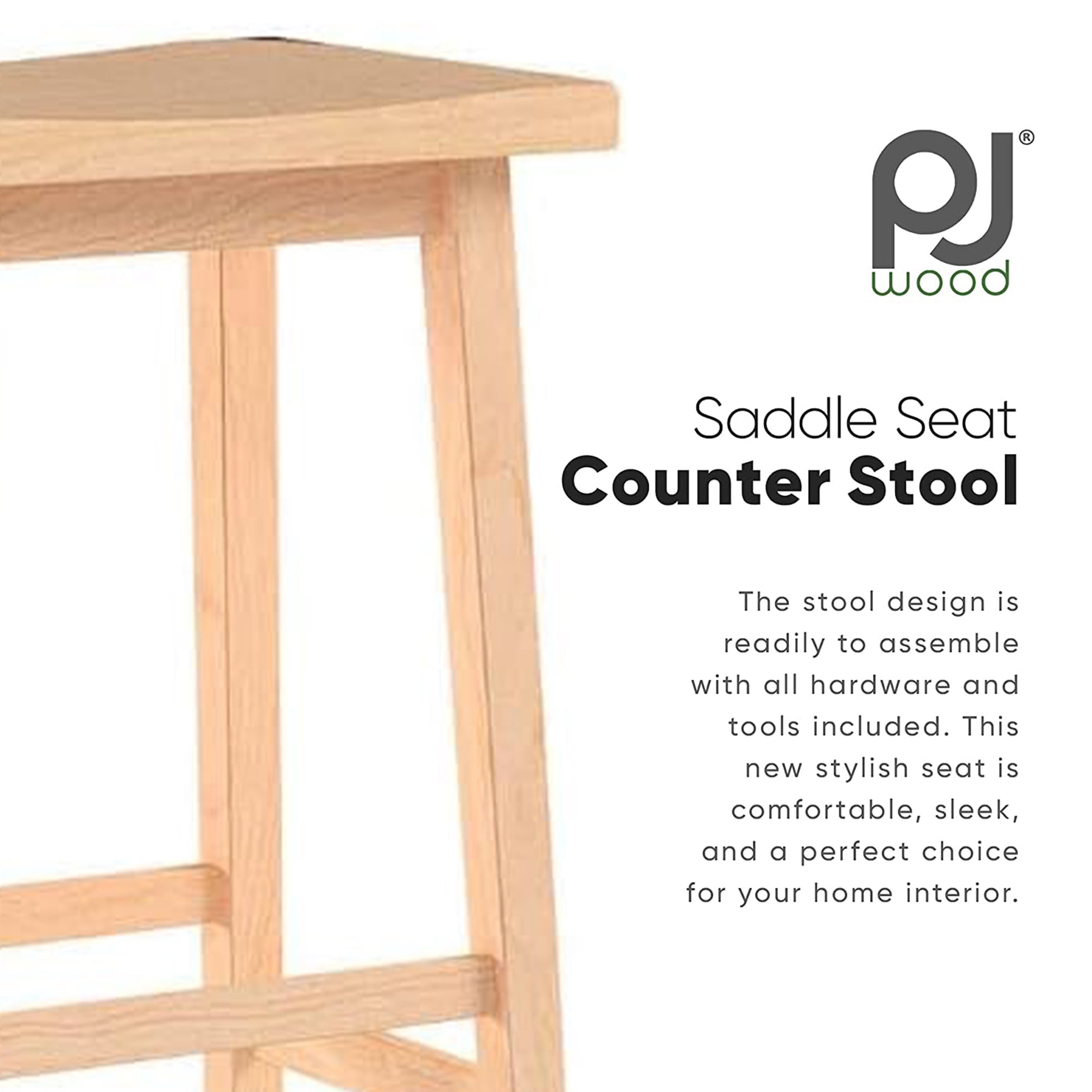 PJ Wood Saddle-Seat 24 Inch Kitchen, Table, & Bar Counter Stool, Natural