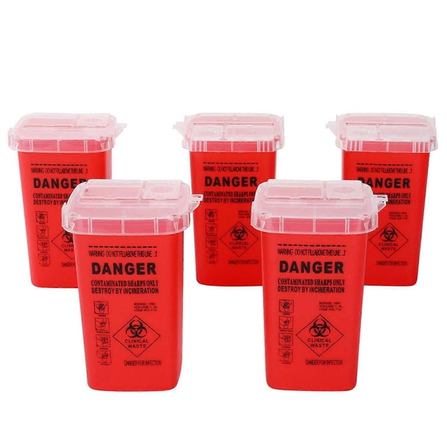 Sharps Disposal Container,5 Pack Biohazard Needle Disposal Container 1 Quart Size for Supplies Accessories