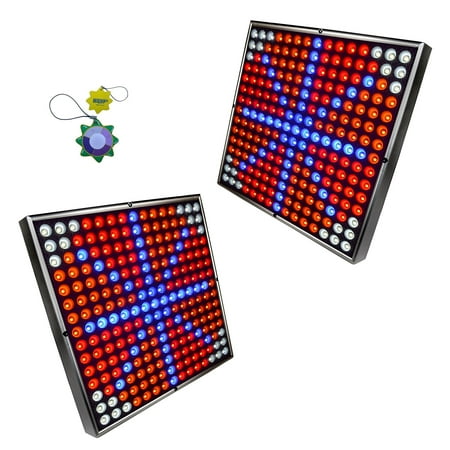 HQRP 450 LED Grow Light Panels Red + Orange + Blue + White / 90W 2x Square Lamps for Growing Indoor Plants, Fruits, Flowers, Vegetables plus Hanging Kit + HQRP UV