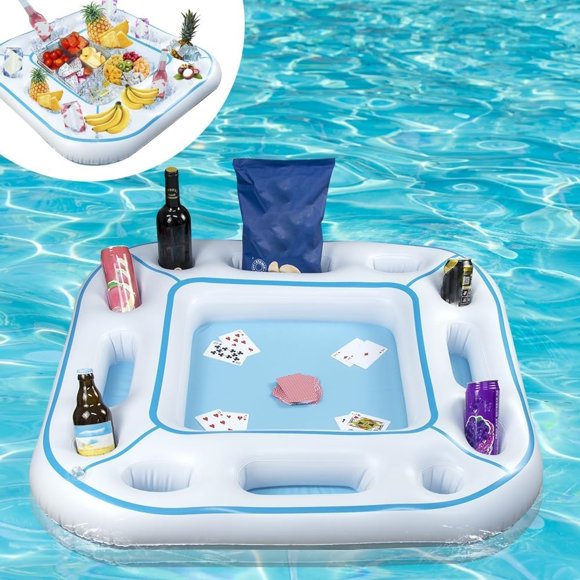 FANNGYX Inflatable Floating Card Game Table, Pool Party Tray Float with Drink & Snack Holder, Waterproof Playing Cards for Beach & Summer Parties LG618-396
