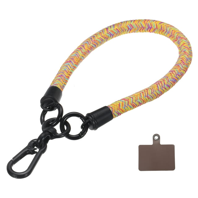 Unique Bargains Phone Lanyard Universal Polyester Wrist Lanyard with Lanyard Patch for Smartphone Yellow Rainbow 1 Pack