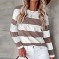 thumbnail image 2 of Women's Striped Long Sleeve Crew Neck T Shirts Casual Color Block Tee Tops Khaki XXL, 2 of 5