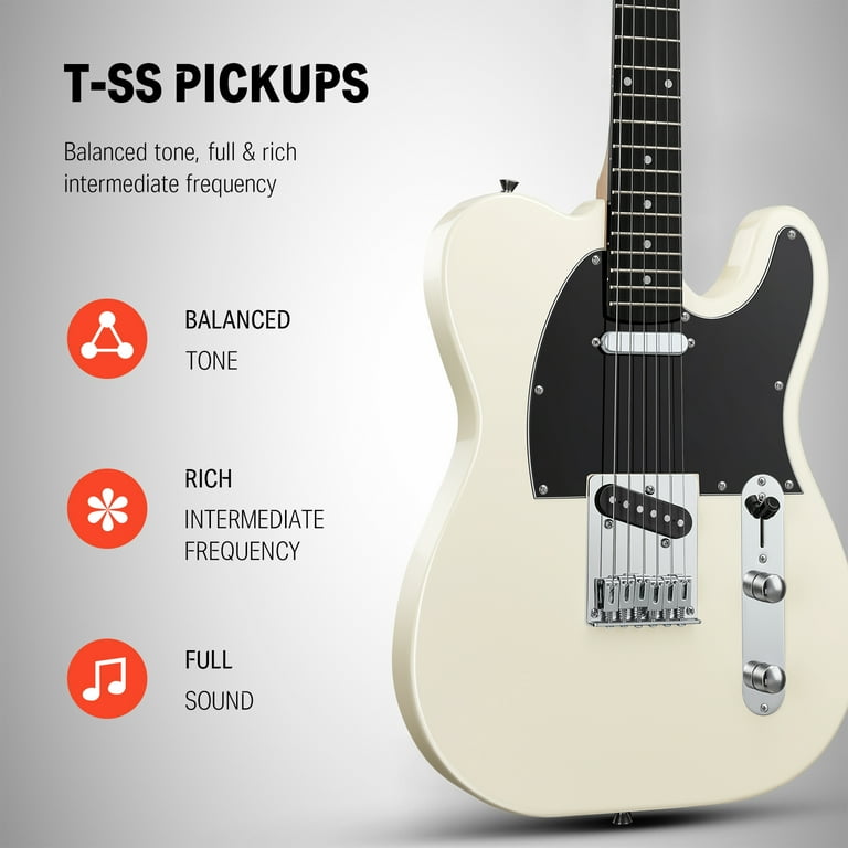 Donner Electric Guitar Solid Body SS Pickup,With Gig Bag, White, DTL-100
