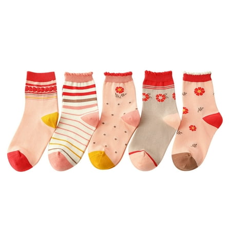 

Dadaria Socks for Girls 5 Pairs 5Pairs Kids Socks Cute Print Children Middle Tube Socks Breathability Warm Socks Pink M Girls