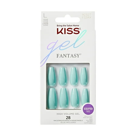 KISS Gel Sculpted, Press On Nails, Egg-cellent, Green, Long Coffin, 28 Count