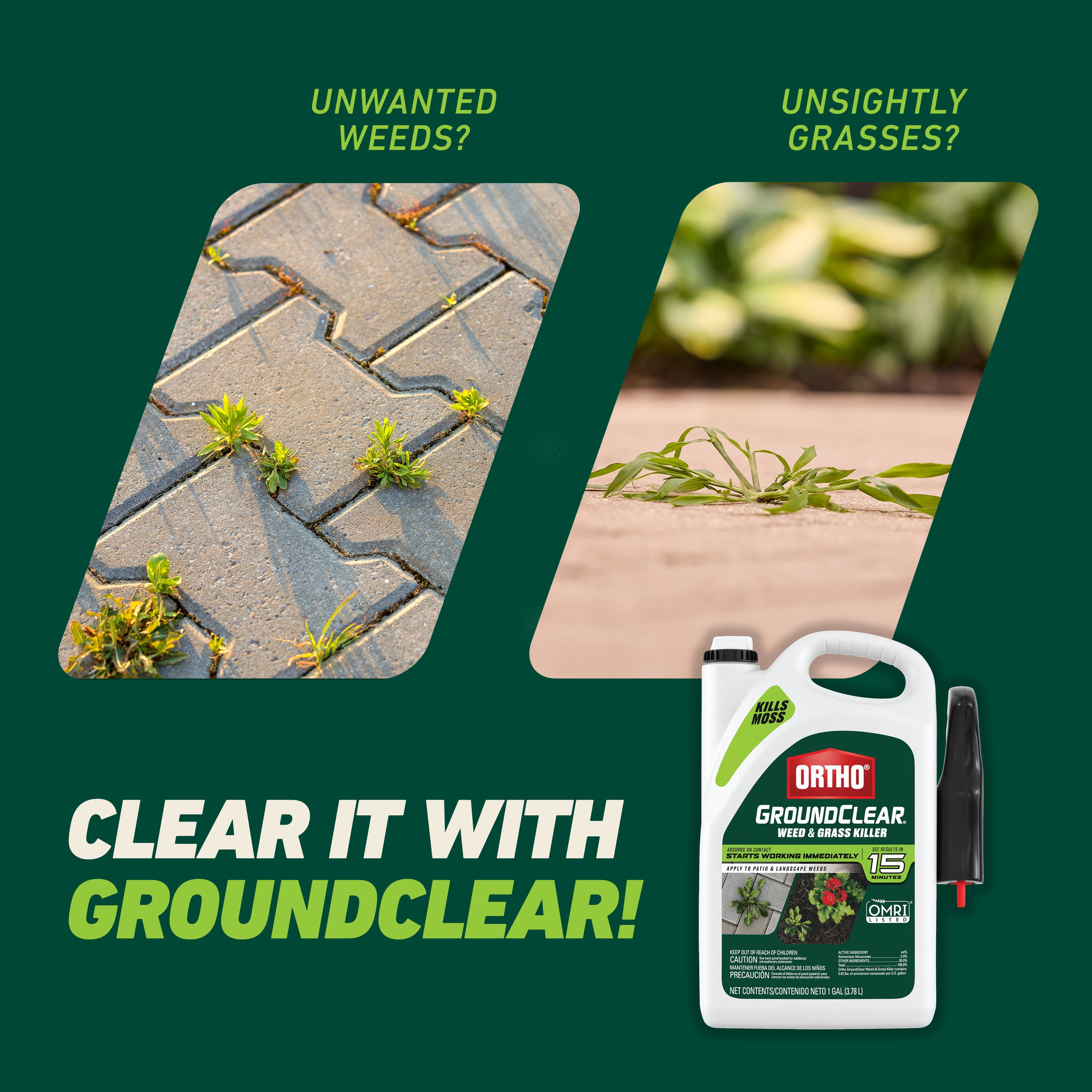 Ortho GroundClear Weed and Grass Killer, Kills Moss and More, OMRI Listed, 1 gal.