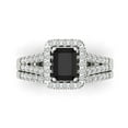 thumbnail image 2 of 1.57ct Brilliant Emerald Cut Natural Onyx 14k White Gold Halo Solitaire with Accents Engagement Bridal Wedding Ring Band Set size 11, 2 of 7
