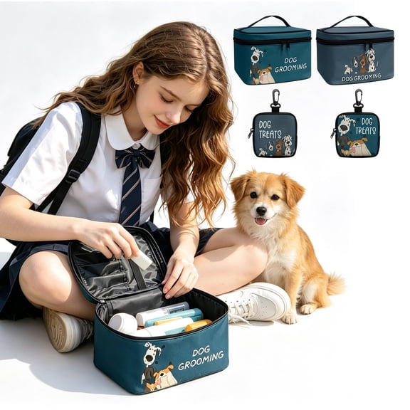 Pet Supplies Storage Bag Portable Dog Treat Pouch Grooming Accessories Organizer Case with Zipper Closure and Clip