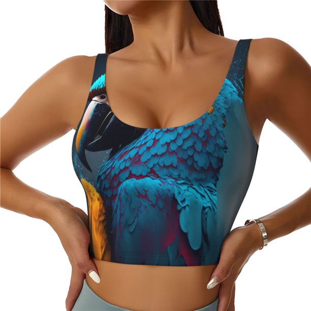 Balery Modern Style Blue Parrot Sujetadores deportivos con espalda cruzada para mujer, acolchados, sin costuras, de alto impacto, ideales para yoga, gimnasio, entrenamiento y fitness.-X-Large