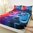 thumbnail image 3 of Feelyou Red Blue Gamepad Bed Sheets, Fashion Neon Square King Sheets, Teens Kids Boys Girls Sheet Set, Ultra Soft Bedroom Decor, 4 Pieces, 3 of 7