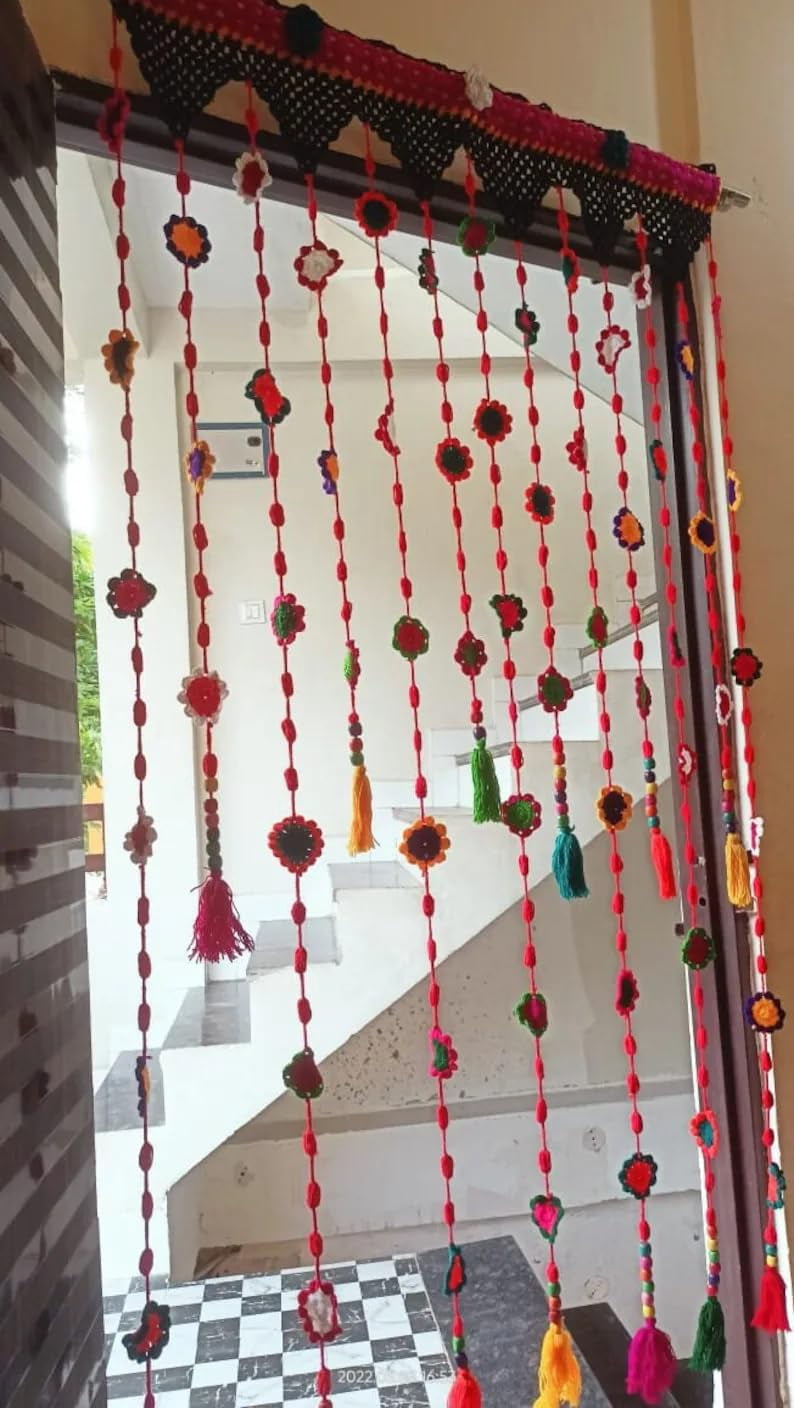 Handmade Crochet Beaded Curtain: Boho Macrame Drape (36x72 Inches)
