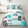 thumbnail image 2 of Castle Fairy Blue Truck Boy 7 Pieces Bedding Comforter Set,Cartoon Truck Full Bedding Set Lightweight,Geometric Stripes Plaid Fitted Sheet Flat Sheet,Luxury Bedroom Decor, 2 of 8