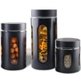 thumbnail image 1 of Premius Airtight 3-Piece Kitchen Glass Canister Set, Matte Black, 1 of 4