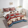 thumbnail image 3 of Manfei Southwestern Aztec Geometric 7pcs Bedding Comforter Set,Rustic Western Cattle Hide Queen Bedding Sets,Red Blue Stripe Triangle Queen Sheet Sets For Adult,Microfiber Bedroom Decor Reversible, 3 of 8