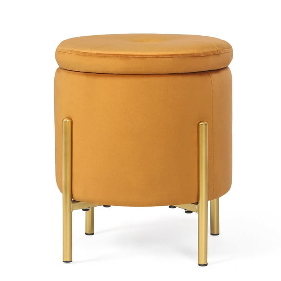 Joveco Round Folding Storage Ottoman Foot Rest Stool Vanity Stool Piano Stool for Bedroom Living Room Orange
