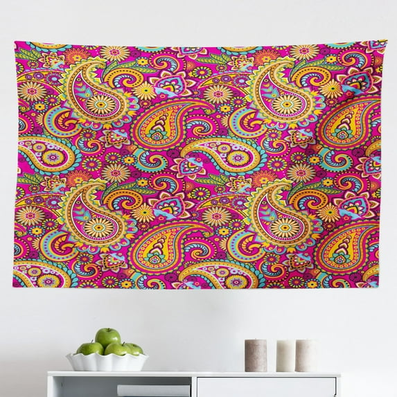 Paisley Tapestry, Vintage Persian Paisley Patterns on Plain Background with Inspired Hippie, Fabric Wall Hanging Decor for Bedroom Living Room Dorm, 2 Sizes, Multicolor, by Ambesonne