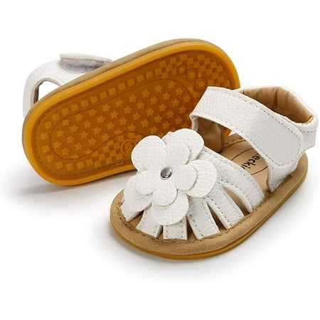 

QWZNDZGR Baby Toddler Infant Girls PU Leather Soft Open Toe Summer Sandals Flower Princess Flat Shoes