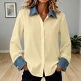 thumbnail image 2 of QASIEATN Womens Oversized Shirts Long Sleeve Mock Turtleneck V Neck Button Down Denim Pullover Shirts, 2 of 8