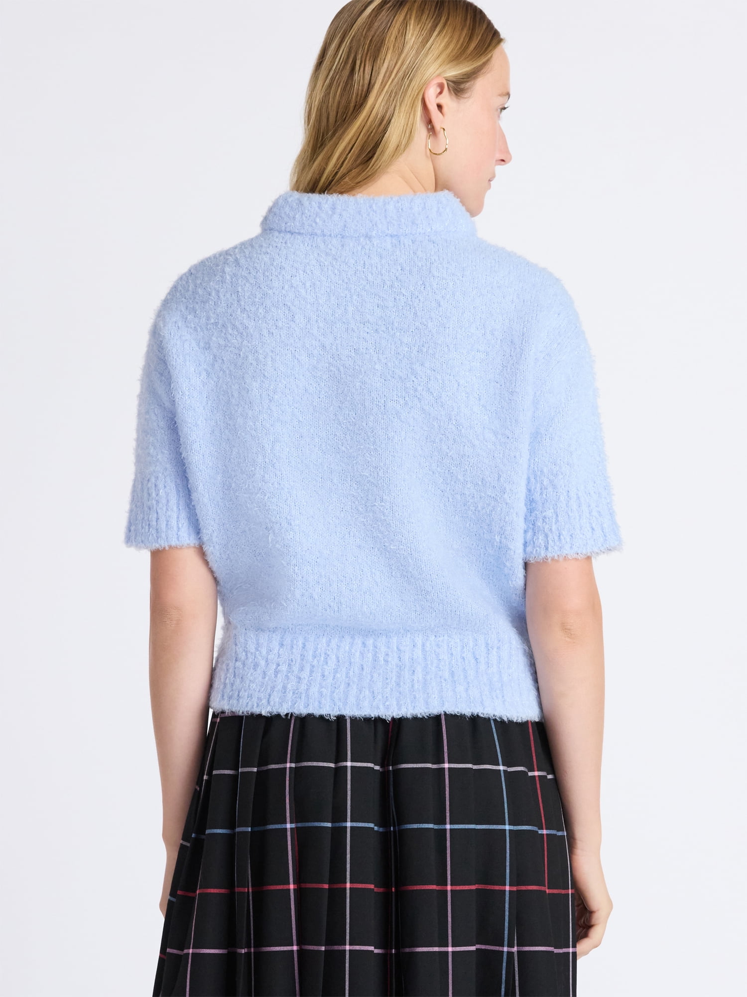 Free Assembly Women's Mock Neck Wedge Sweater with Short Sleeves, Sizes XS-XXL