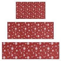 Red Christmas Snowflake Pattern Kitchen Rugs Sets Of 3,Kitchen Runner Rugs Non Skid Washable,Decorative Kitchen Floor Mats for Kitchen,Sink,Laundry,17"x30"  17"x47"   17"x59"