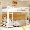thumbnail image 3 of Bellemave Low Bunk Bed Twin Over Twin, Metal Bunk Bed Frame with Guardrail and Ladder, Heavy Duty Floor Bunk Beds with Slats for Dormitory and Bedroom, No Box Spring Needed (White), 3 of 8