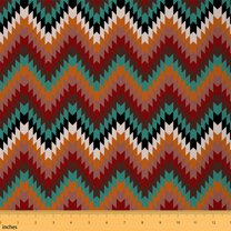 Homewish Vintage Aztec Geometric Fabric by the Yard 1 Yard,Rustic Farmhouse Cabin Home Decor Fabric by the Yard,Brown Cyan Stripes Sewing Fabric For Adults,Luxury Bedroom Decor