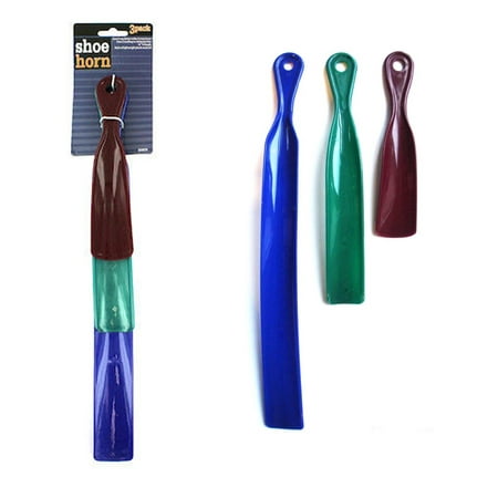 - 3 Pack Durable Plastic Long Handle Mens Shoe Horn Assorted Sizes 15