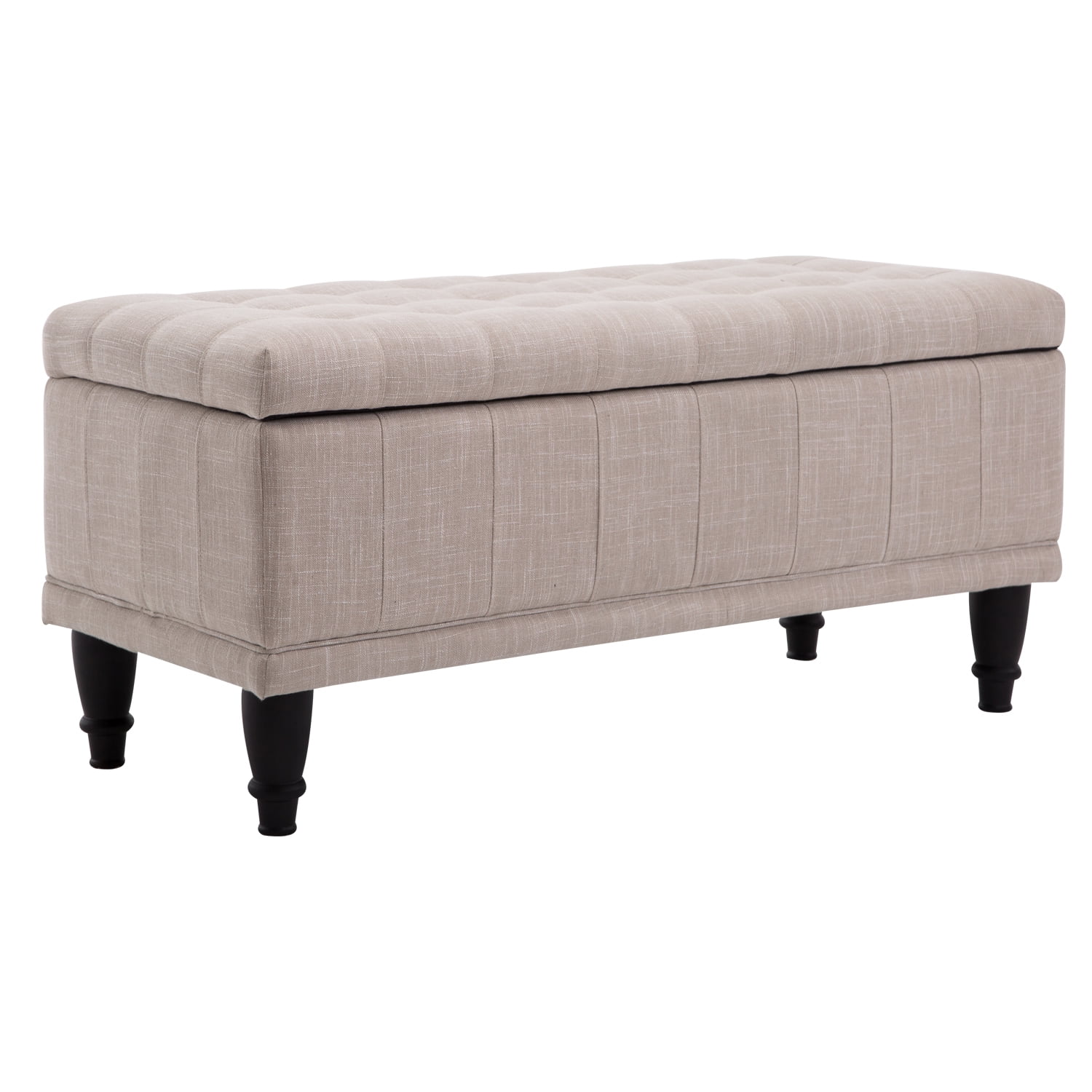 HOMCOM Linen Storage Ottoman Bench Lift Top Tufted Rectangle Ottoman for Living Room Entryway Grey or Bedroom