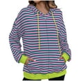 thumbnail image 1 of Chaquetas y abrigos casuales con capucha y manga larga para mujer Chaqueta casual con capucha y cremallera de manga larga con estampado a rayas para mujer Top de poliéster para mujer, 1 of 3