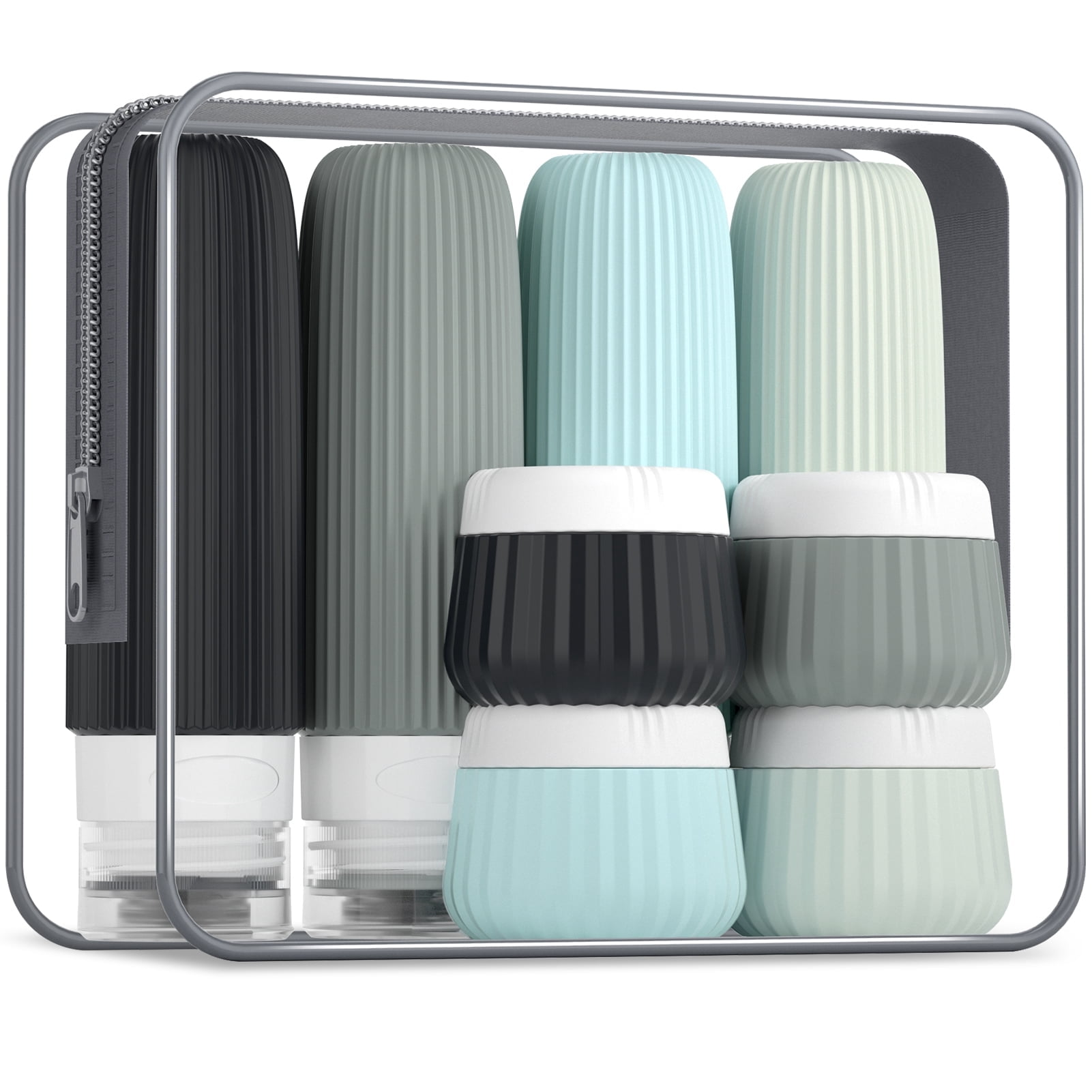 Micebay Travel Bottles for Toiletries 8 Pack, Tsa Approved 3-oz Travel Size Containers with Clear Bag, Silicone Squeezable Essentials Creams Jars