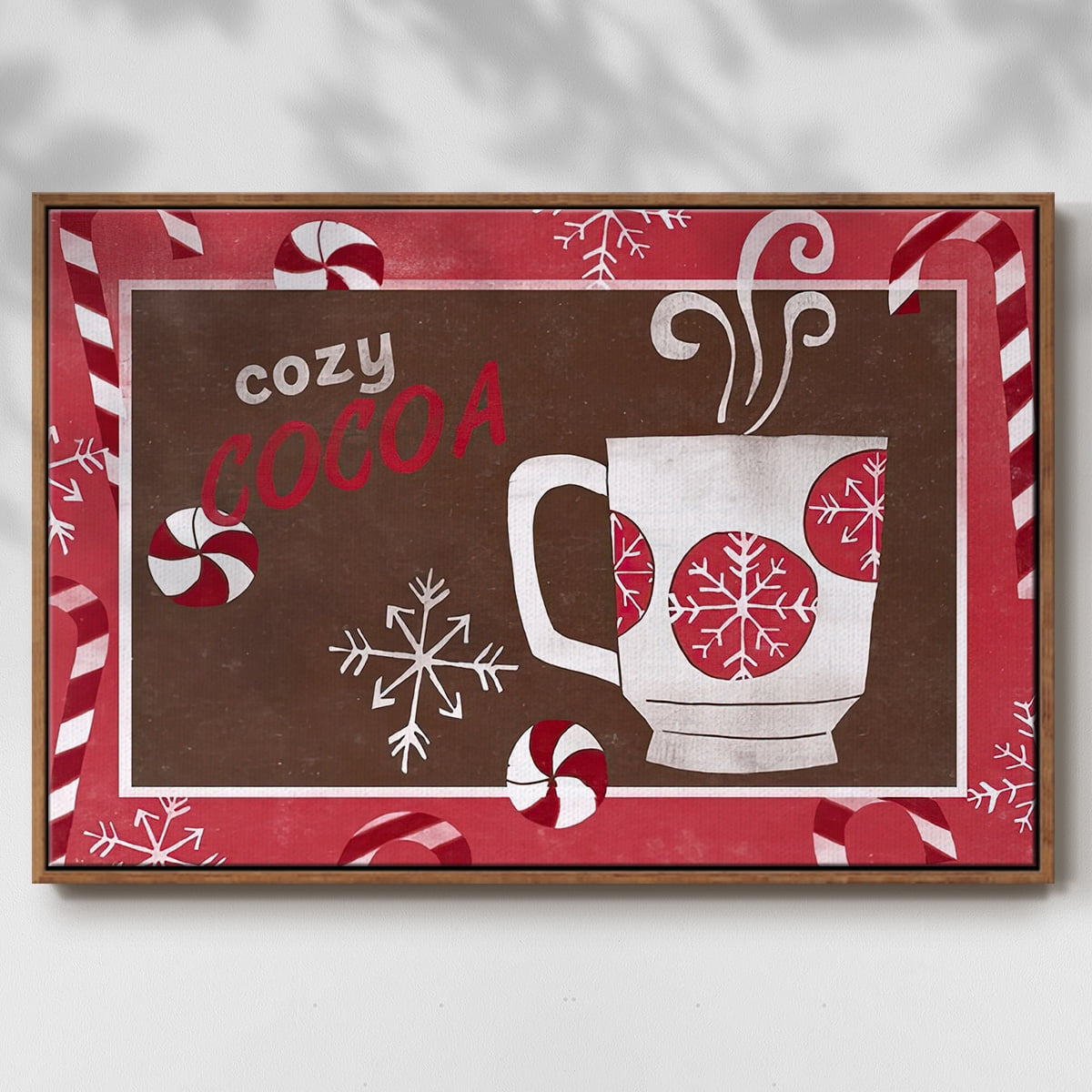 Cozy Cocoa Christmas Collection A - Framed Gallery Wrapped Holiday Canvas - 27 x 41 - Rosewood Frame