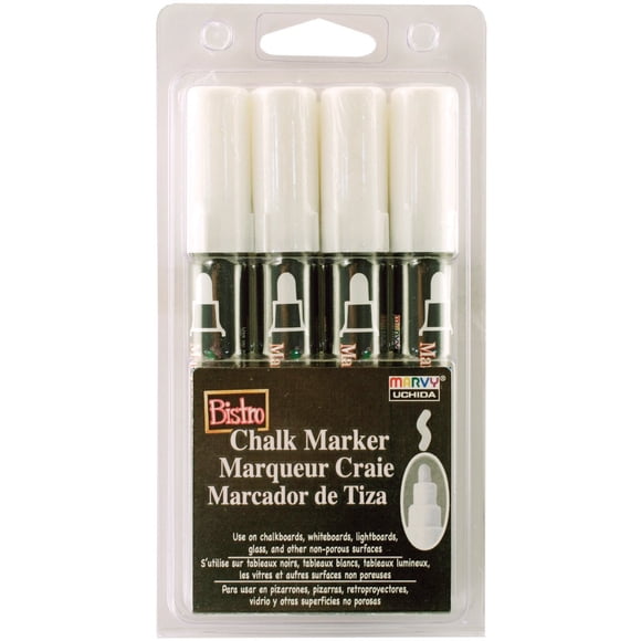 Paquete de 4 Marcadores de Tiza Broad Tip Blanco Marvy Uchida