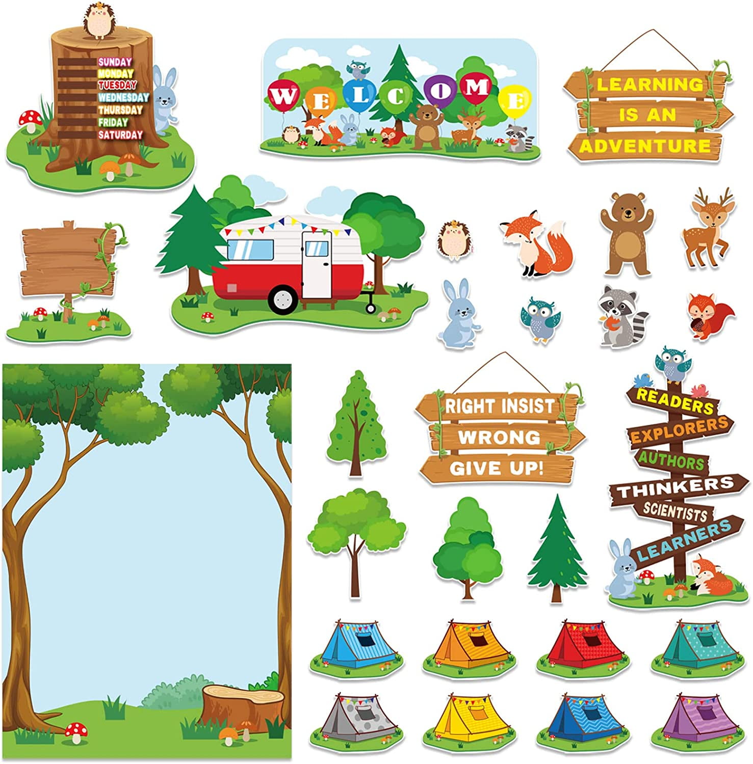 68 Pcs Woodland Bulletin Board Set Classroom Decoration Woodland Animal  Tents Cut Outs Camping Bulletin Board Decor Welcome Sign For School Home  Teacher Supplies 