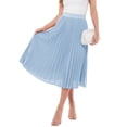 thumbnail image 4 of Asklazy Women's High Waist Pleated A-Line Midi Skirt,Flowy Elastic Waist Skirts for Work Casual Wear,Lucky,Light Blue,L, 4 of 10