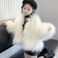 thumbnail image 5 of XIMIN Puffy Faux Fur Jacket for Kids Girls Crewneck Cropped Long Sleeve Lapel Button Down Fuzzy Winter Outerwear Fluffy Open Front Plush Coat Winter Windproof Trendy Parka, 5 of 7