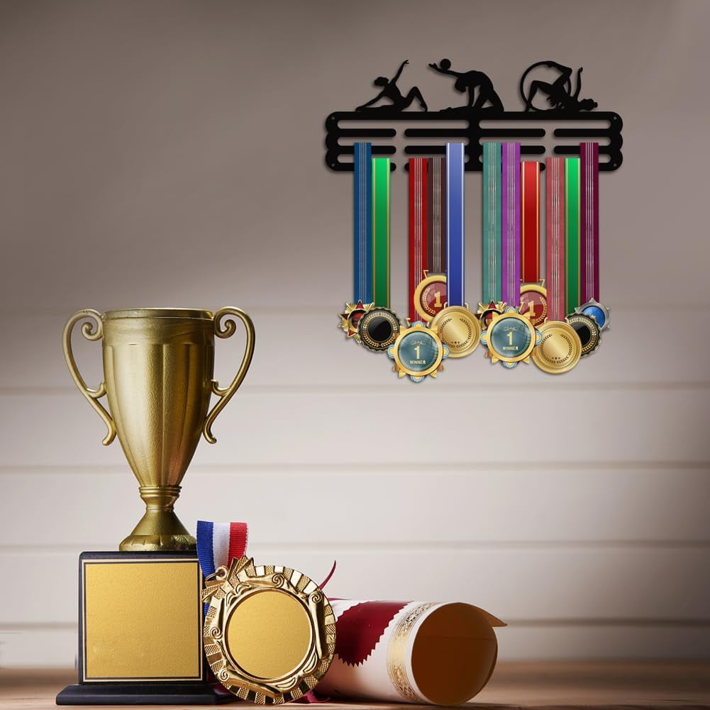 PH Gymnastics Medal Display Medal Hanger Sports Ribbon Holder Competition Medal Holder Medals Display Awards Medal Rack Wall Mount Tiered Medal Hook for Athletes Competition Black