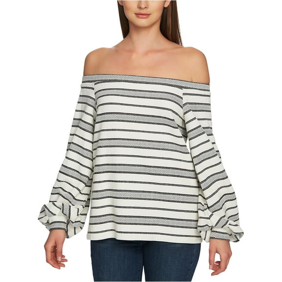 1.STATE Womens Ruched Sleeve Off the Shoulder Blouse, White, Medium