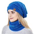 thumbnail image 2 of GRNSHTS 2 Pcs/Set Winter Beanie Hat Scarf Thick Warm Knit Fleece Lined Cap Neck Warmer for Men Women (Blue), 2 of 7
