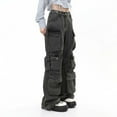 thumbnail image 2 of Women’s Baggy Jeans Y2k Cargo Jeans High Waist Baggy Denim Cargo Pants Grey XL, 2 of 9