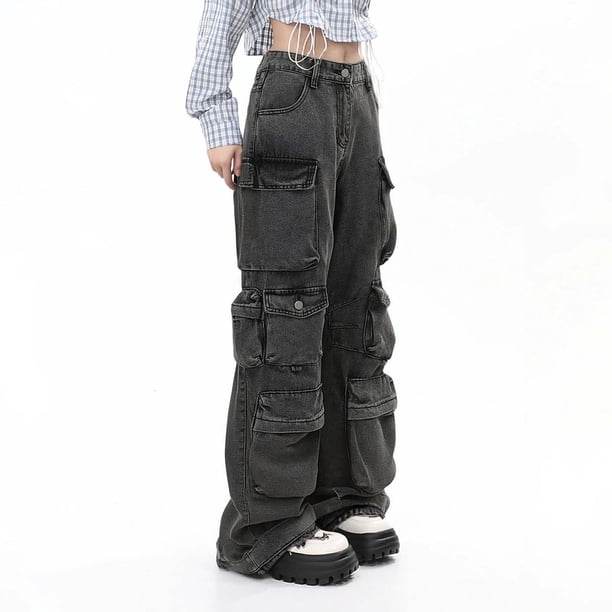 WILLBEST Pantalones Mujer Pantalones Vaqueros Holgados de Cintura Alta para Mujer, Estilo Informal, Estilo Urbano, a La Moda, Cómodos, Holgados, Con Bolsillos, de Gran Tamaño Grande