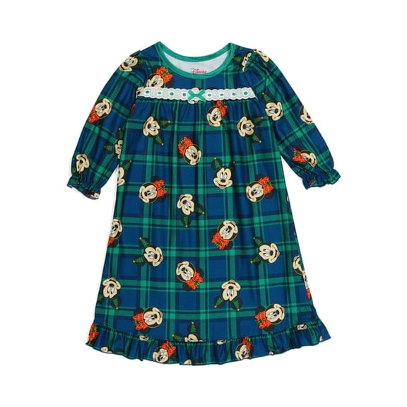 Disney Minnie and Mickey Merry Christmas Blue Plaid Flannel Nightgown, Gown, Size 3T