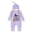 thumbnail image 5 of CUZIBR Boys Halloween Outfits Pumpkin Letter Print Baby Ribbed Three Piece Outfit Crewneck Long Sleeve Bodysuit Pants Knit Hat For Toddler Kids,c-Purple,3-6 Months, 5 of 5