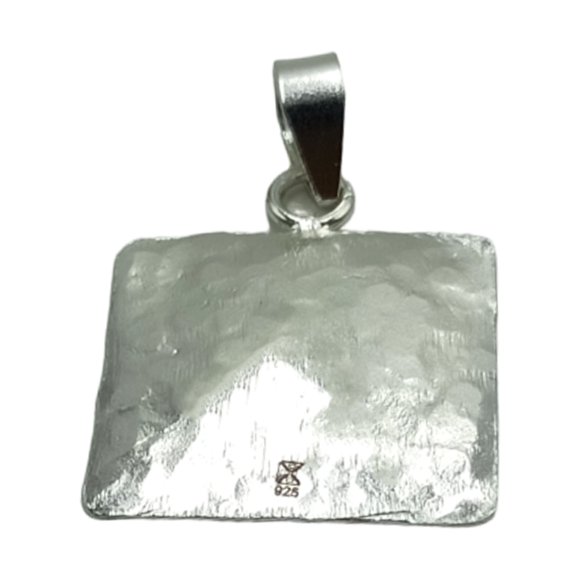 De Kulture Works Pendentif Carré en Argent Sterling 925 Martelé à la Main Bijoux