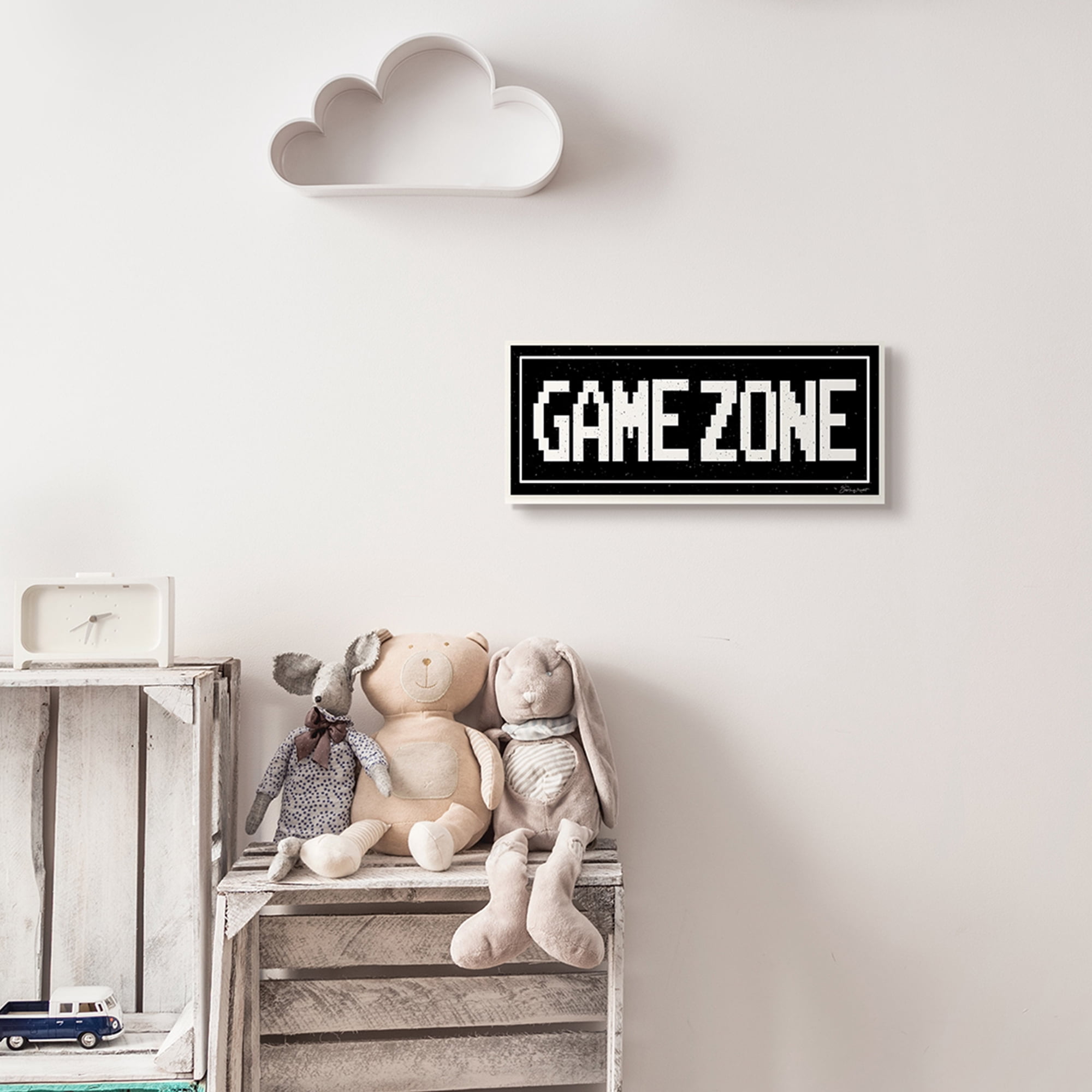 Stupell Industries Game Zone Phrase Minimal Retro Arcade Typography Abstract Painting Unframed Art Print Wall Art, 7 x 17