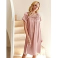 thumbnail image 4 of Ekouaer Women's Satin Silk Pleated Nightgown Loose Sleepwear Printed Nightshirt Short Sleeve Sleep Dress, 4 of 6