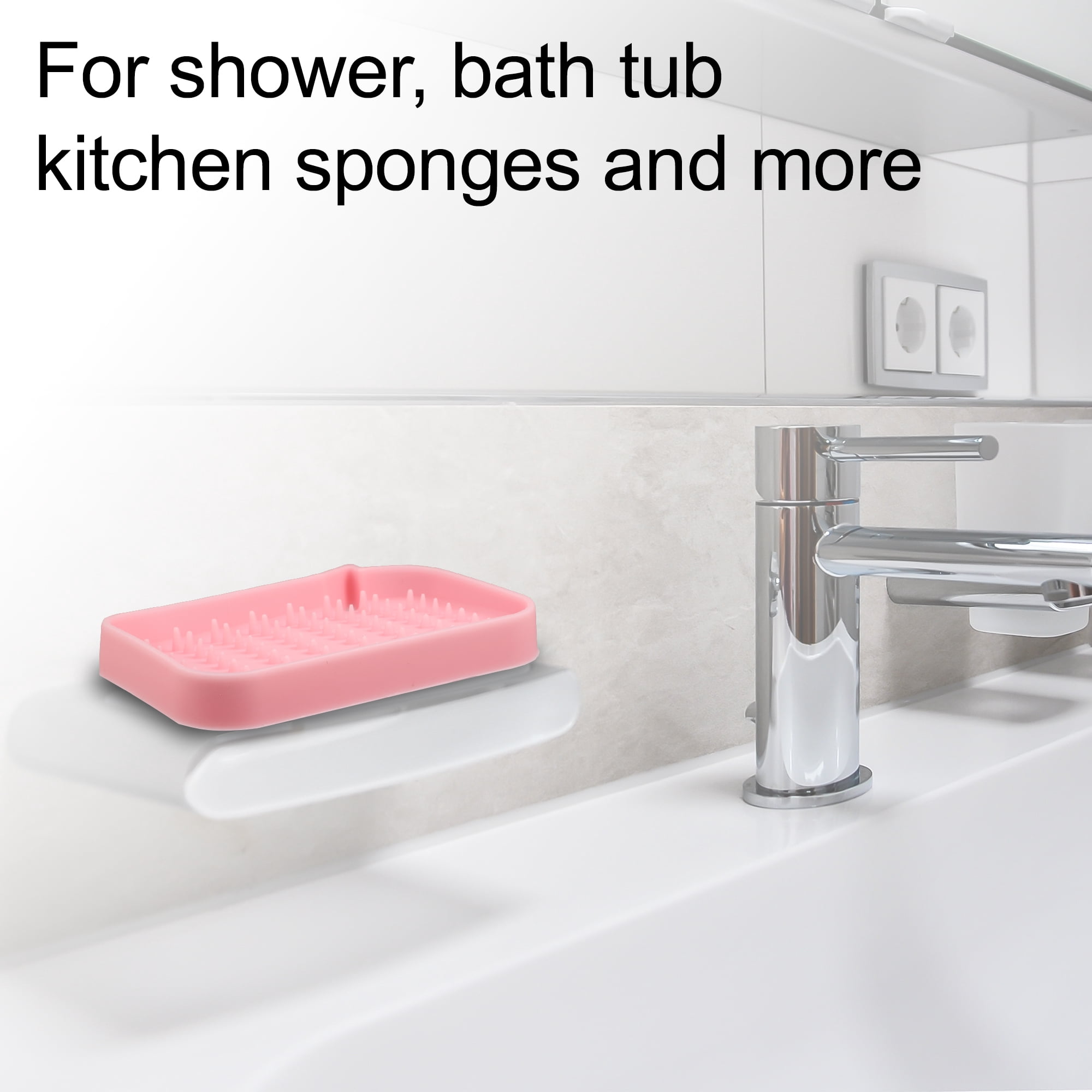 Unique Bargains Soap Dish Soap Cleaning Storage for Bathroom Kitchen Silicone Pink 2 Pcs