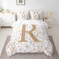 thumbnail image 2 of Homewish Initial Letter R 7pcs Bedding Comforter Set,Cute Country Flower Queen Bedding Sets,Gold White Queen Sheet Sets For Girl,Breathable Bedroom Decoration Reversible, 2 of 8