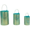 thumbnail image 4 of Set of 3 Turquoise Blue and Gold Decorative Floral Cut-Out Pillar Candle Lanterns 10", 4 of 6