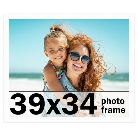 39x34 Frame White Solid Wood Picture Frame Includes UV Acrylic Shatter Guard Front, Acid Free Foam