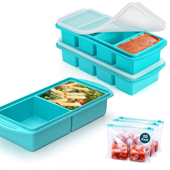 Silicone Freezer Tray With Lid,Soup Freezer Container Molds Set Makes 2-Cup & 1-Cup 1/2-cup Portions Cubes, Dishwasher,Oven Safe, Stackable, Ideal for Frozen Broth, Leftovers & Meal Prep